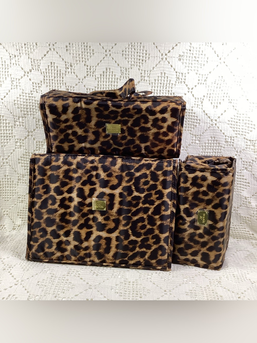 Joy Mangano “Better Beauty Case” Leopard Print Travel/Storage Bag Set
